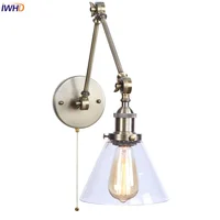 IWHD Long Swing Arm Loft LED Lamps Industrial Vintage Cafe Bar Balcony Bedside Lamp Pull Chain Switch Clear Glass Mirror Light 1
