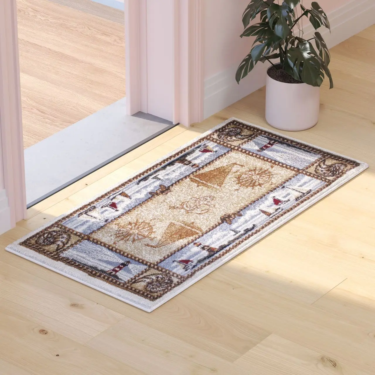 

Carpets for Living Room Beige Nautical Themed 2' X 3' Area Rug with Jute Backing for Rugs for Bedroom