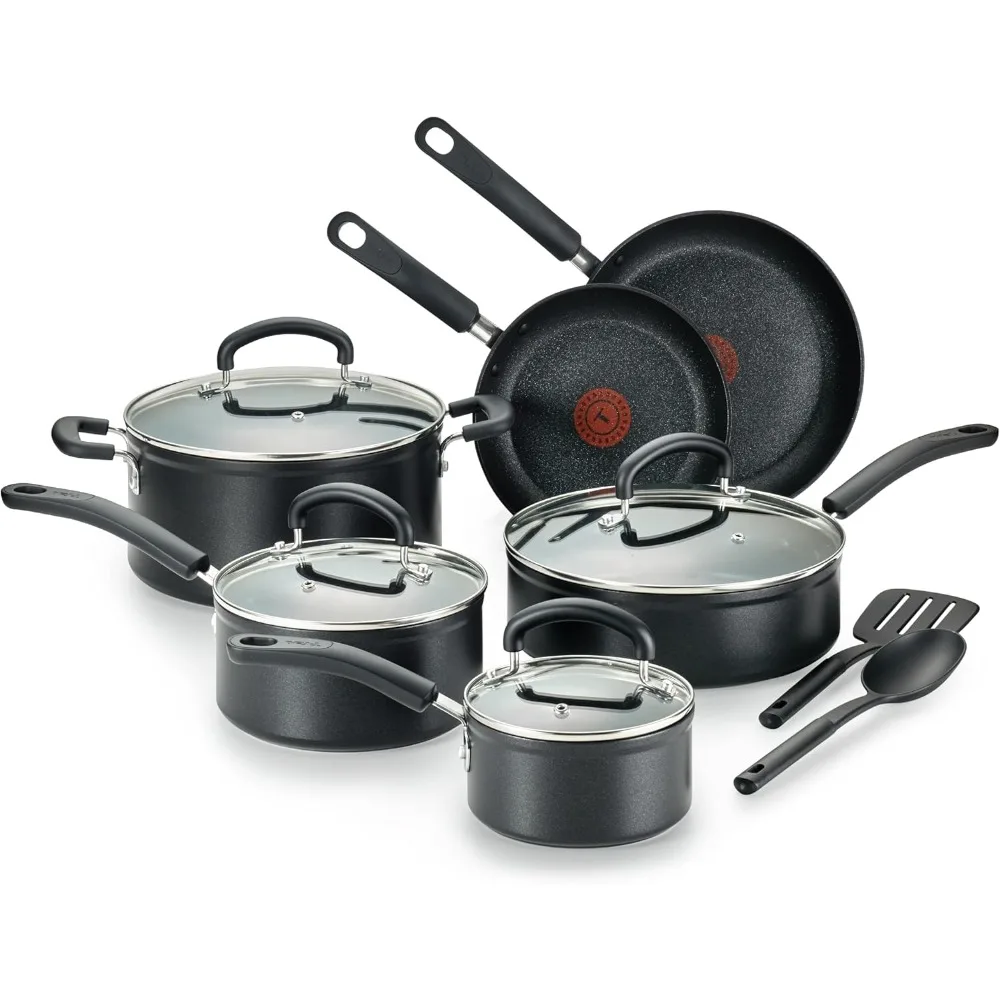 T-fal Advanced Nonstick Cookware Set 12 Piece, Oven Broiler Safe 350F, Kitchen Cooking Set W/Fry Pans, Saucepans, Deep Saute, Du