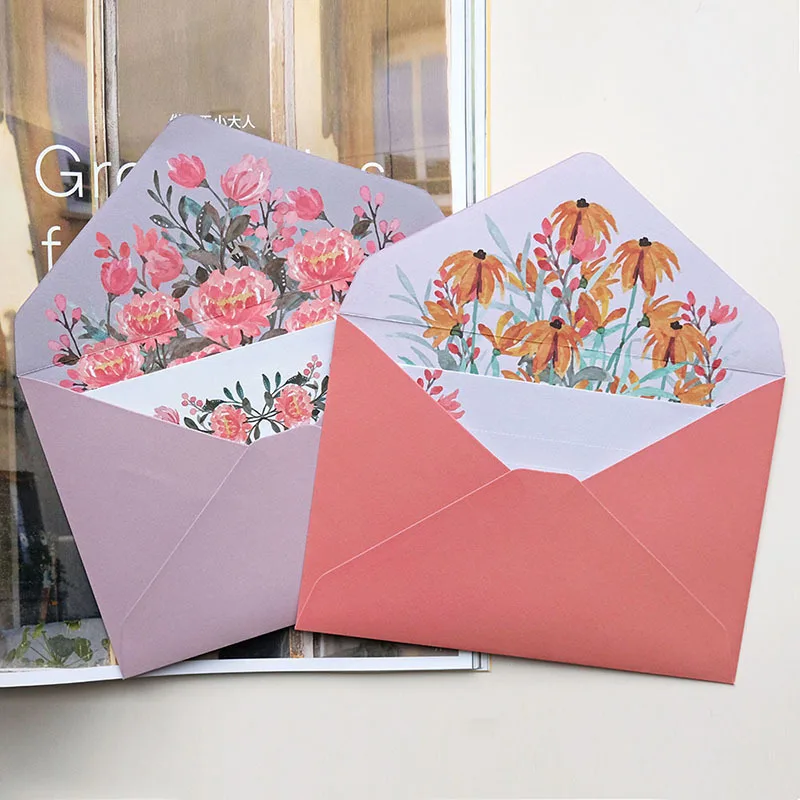 Envelopes Conjunto Floral Padrão Nota Cartão de Mensagem Cartão de Presente Cartão de Convite Papelaria Escritório Escola Fornecimento 10 Peças - Imagem 3