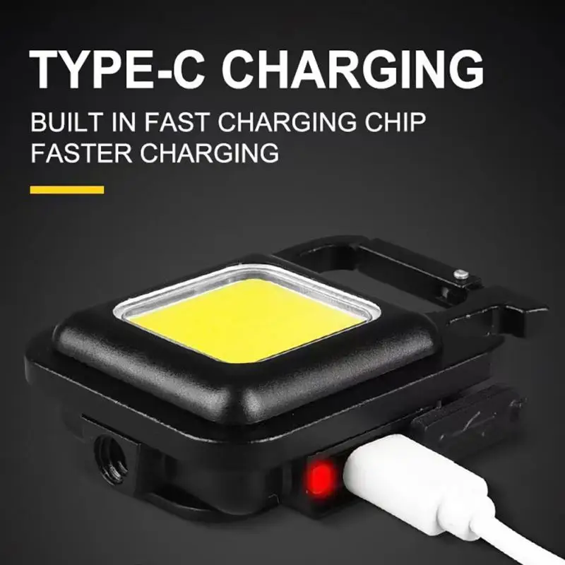

Multifunctional Mini Work Light 500mAh Portable 3 Modes IPX4 Key Magnet Bracket Camping Flashlights Type-C Charging Corkscrew