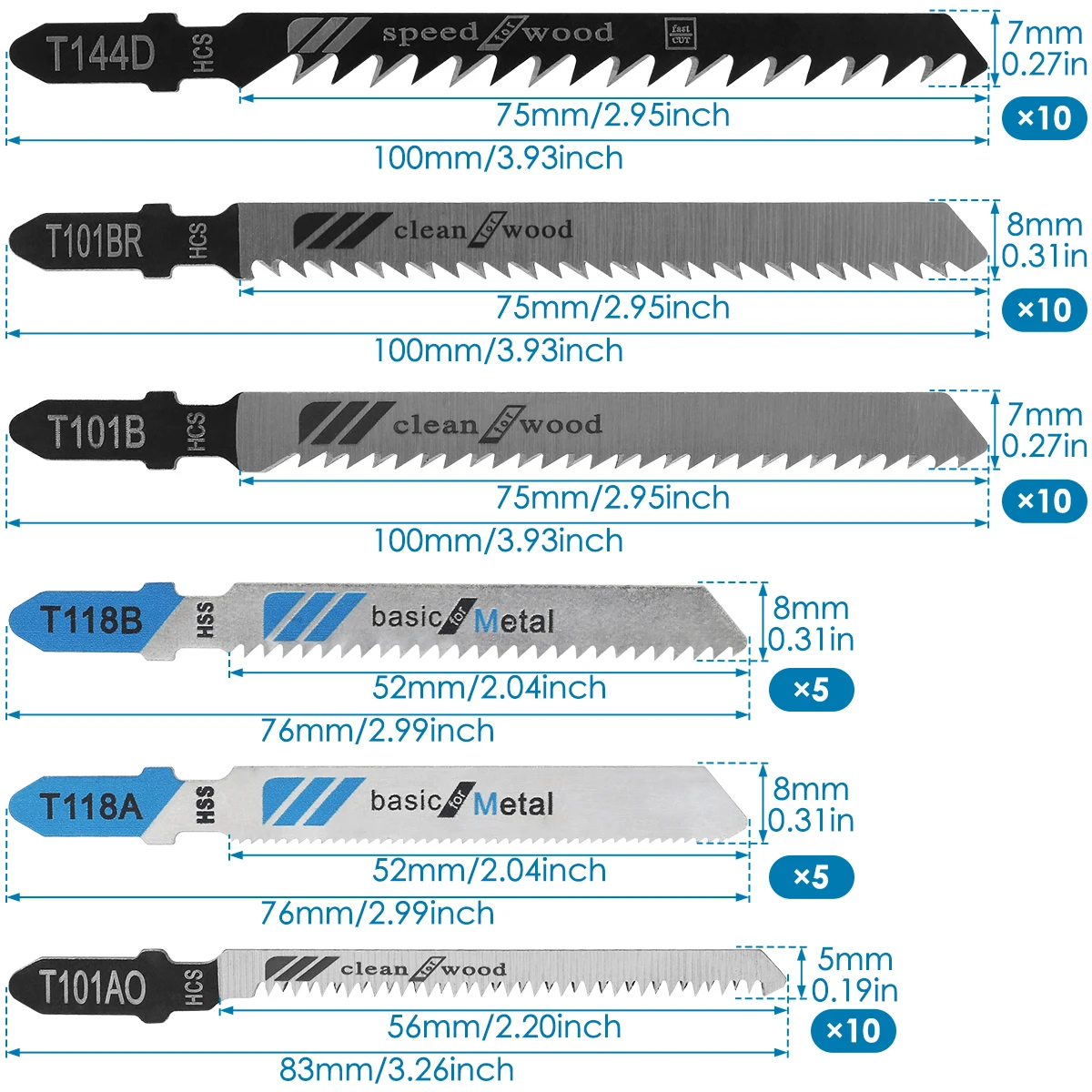 10/50 Stück Stichsägeblatt-Set, verschiedene Sägeblätter aus Kohlenstoffstahl mit T-Schaft, schnell abgeschnittenes Stichsägeblatt, dünne Metallschneidwerkzeuge – Detail 9