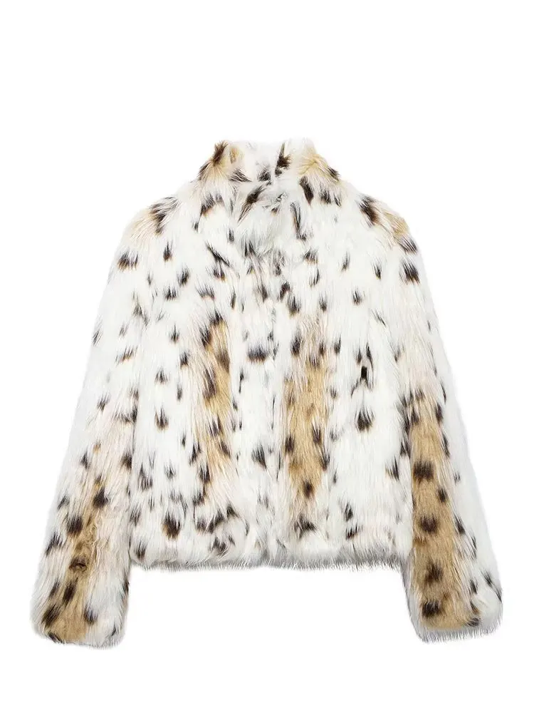 HH Women Elegan Faux Fur Coat Turtleneck Loose Long Sleeve Plush Jacket 2025 New Fashion Lady High Street Thick Warm Outwear