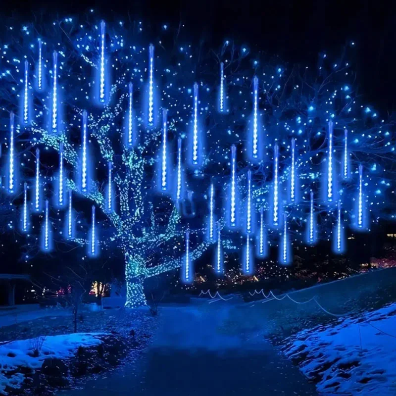 2025 Meteor Rain LED String Lights 8/16/24/32 Tubes Christmas Lights New Year Street Wedding Garden Party Festival Decorations