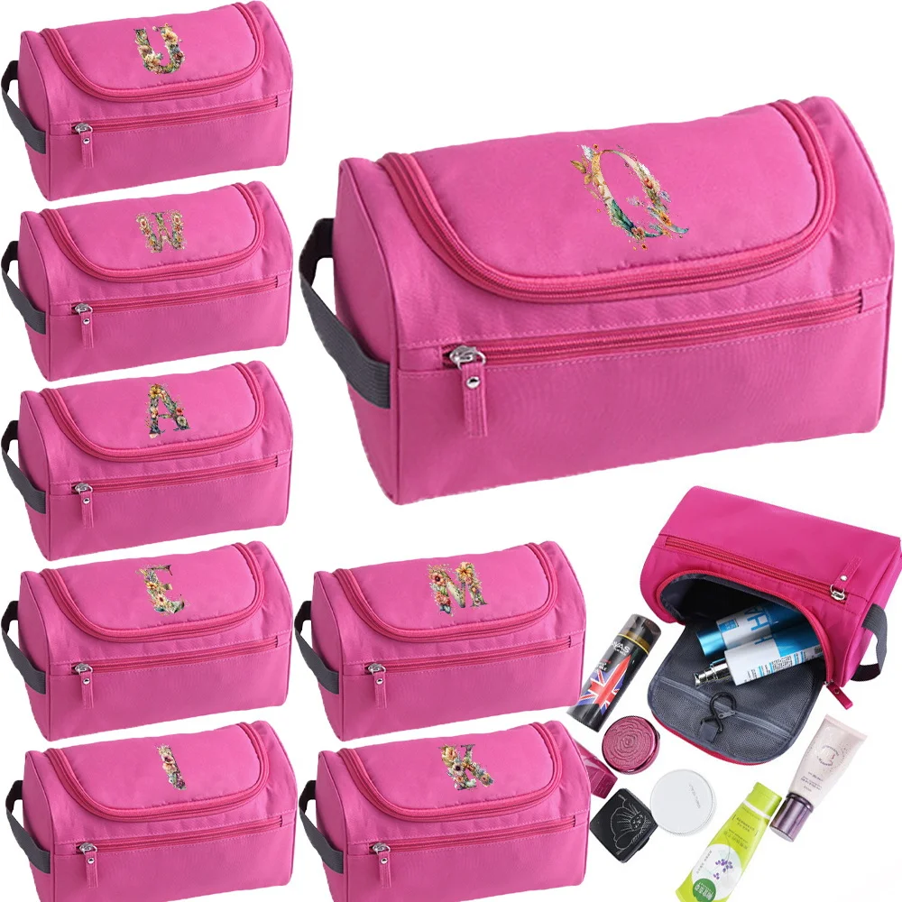 

Simple Portable Multi Functional Women's Makeup Bag Daily Necessities Storage Handbag Floral Letter Printing Travel Storage Bag