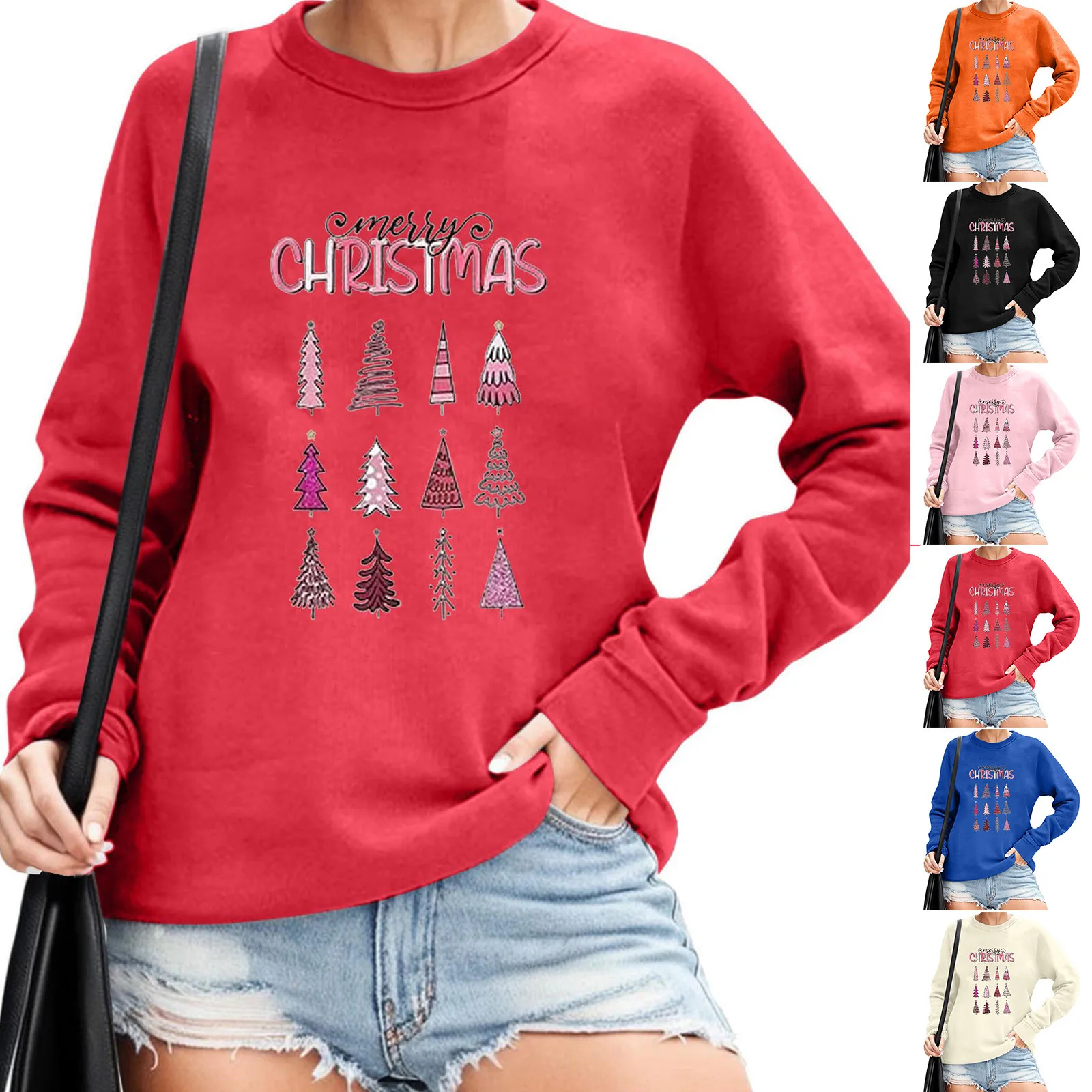 

Womens Christmas Pullover Tops Novelty Funny Xmas Tree Graphic Sweatshirt Loose Casual Long Sleeve Women Pullover Jacket