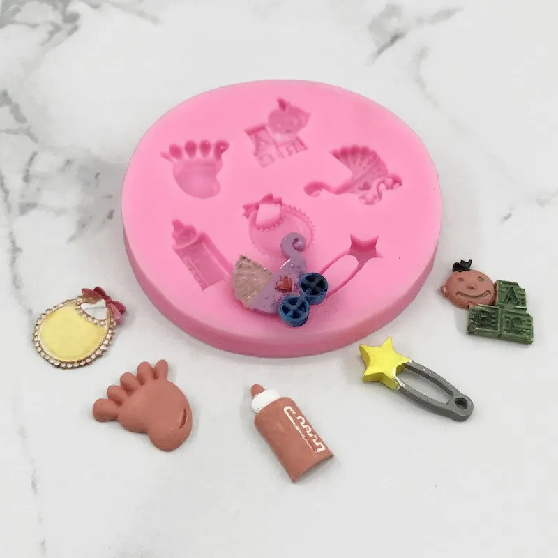 

Stroller Feet Baby Bottle Stars Clip Silicone Mold Fondant Cake Decoration Chocolate Paper Cup Dessert Accessories Baking Tools