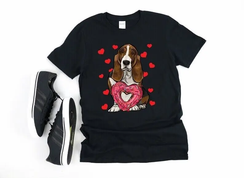 Basset Hound T Shirt Cane San Valentino Valen Maniche Lunghe O Corte