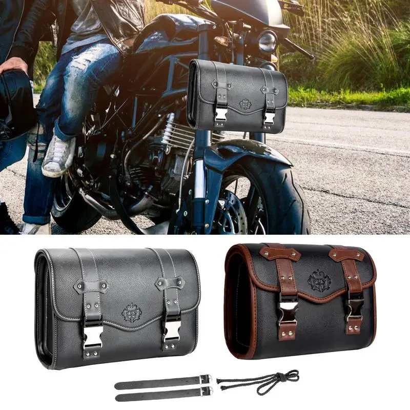 

Handlebar Bag Motorcycle Leather Saddle Bags Waterproof Leather Motorcycle Fork Tool Bag Storage Pouch For Motorcycle Front Fork