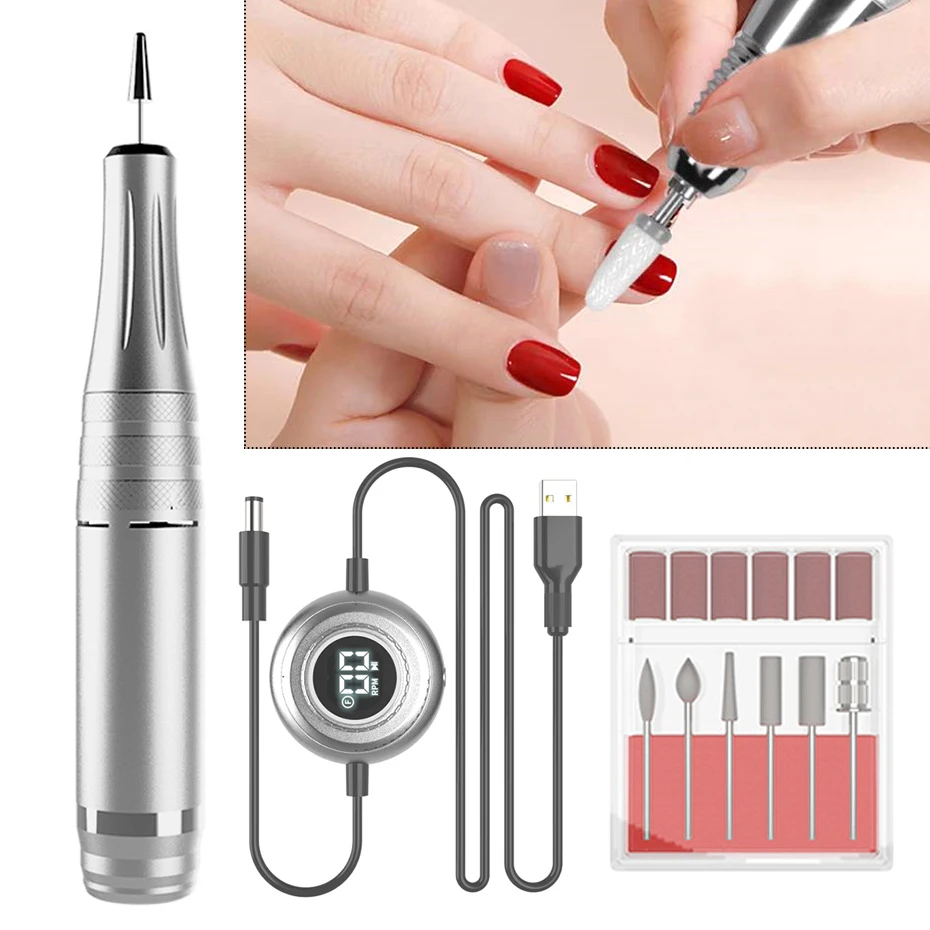 

35000RPM Electric Nail Drill Manicure Machine Portable USB Cable Nail Lathe Remover Cutter Set Nail Gel Polisher Salon Equipment