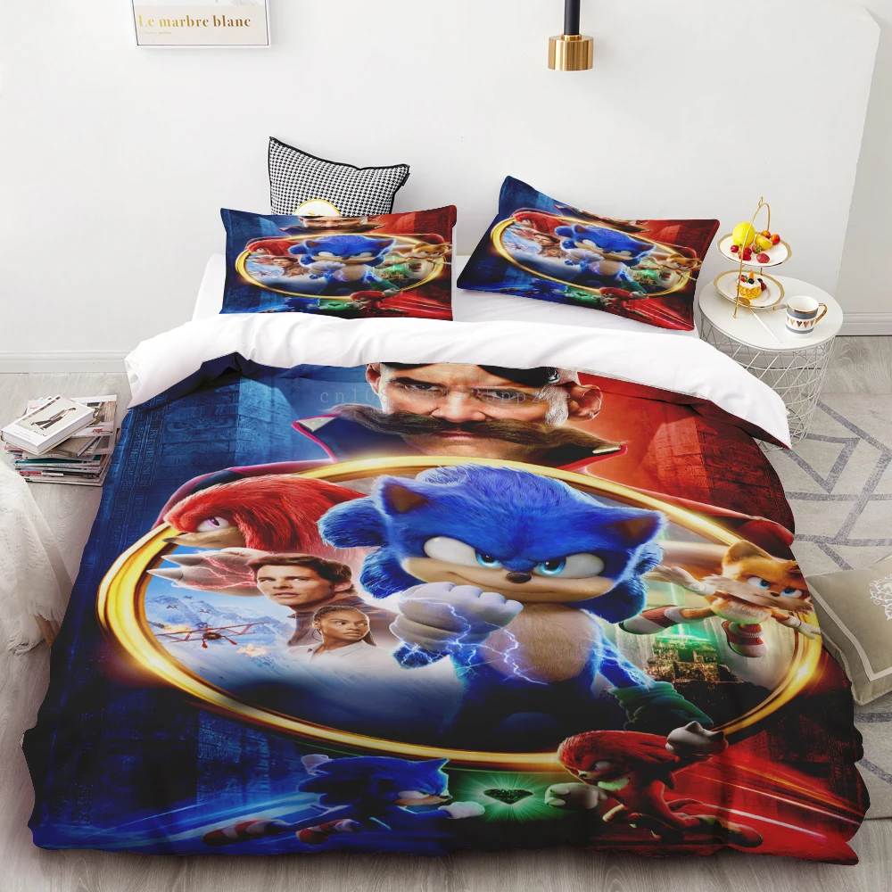 thumbnail image 1 of 1 funda de edredón con dibujos animados de la serie Sonic, impresión digital en 3D, 2 fundas de almohada, suave y cómoda, 100 % poliéster, juego de cama para regalo, 1 of 5
