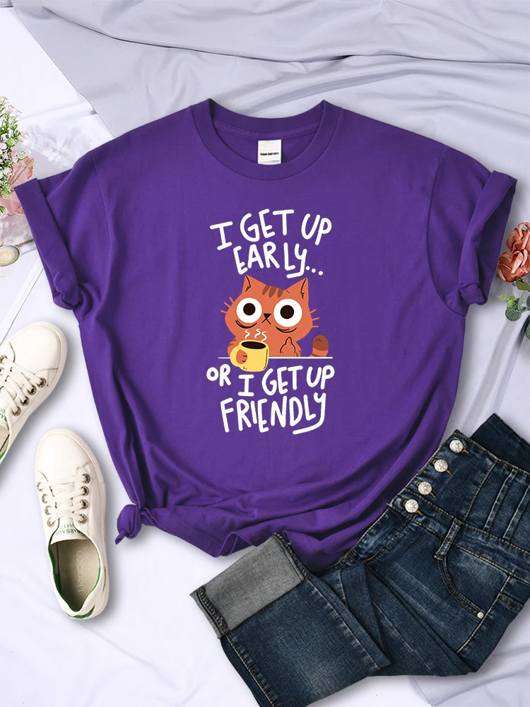 I Get Up Are Lazy Cute Cat 여성 티셔츠, 캐주얼 통기성 반팔 패션 오버사이즈 스트리트웨어 여름 여성 티셔츠