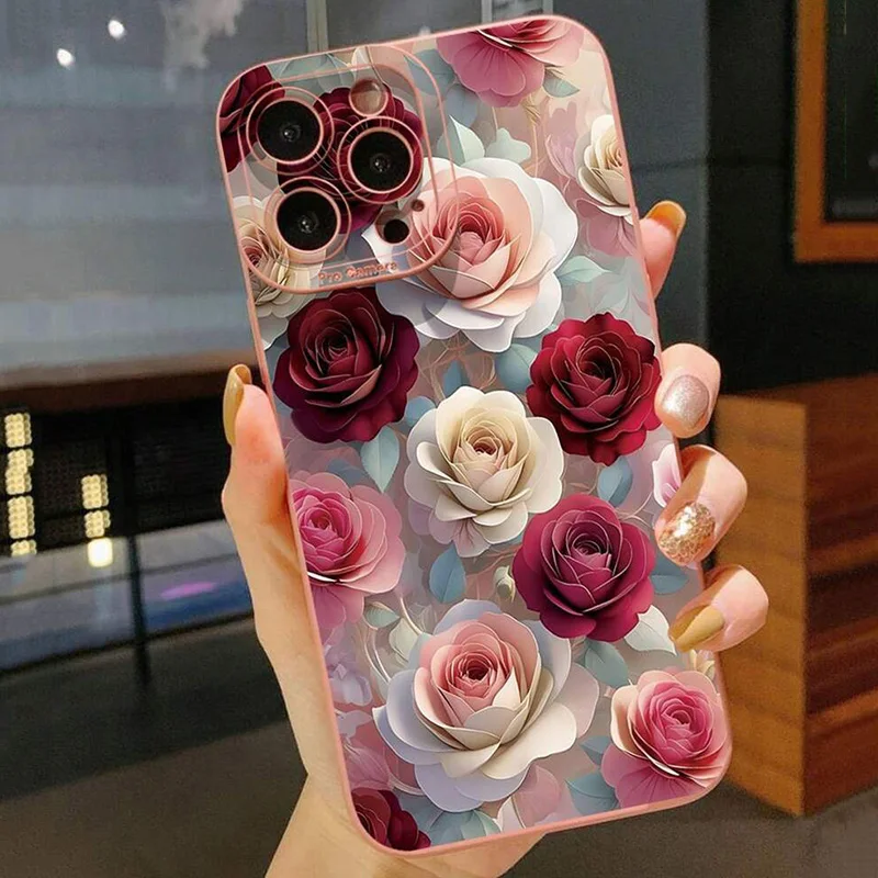 Luxury Rose Floral Pattern Shockproof Matte Soft Phone Case