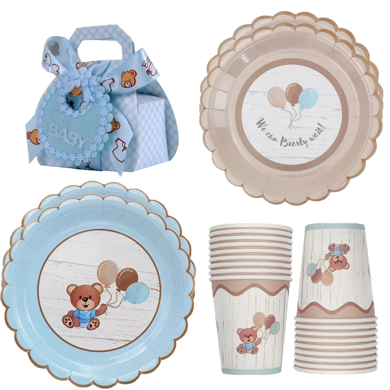 plek Egyptische Aas Leuke Teddybeer Baby Douche Wegwerp Servies Sets Bruin Blauw Servet Plaat  Cup Kids Baby Jongen Meisje Gelukkige Verjaardag Party suppli| | -  AliExpress