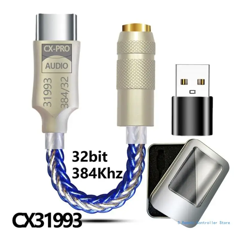 USB C to 3.5mm Sound Adapter Type C to Headphone Dongle 32bit 384KHz DAC Cable Cord with CX31993 Chip Sound Decoders