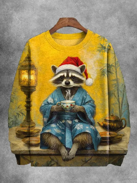 2025 Men's Animal Cat Sweatshirts Long Sleeve Sweatshirt O-Neck Fashion Cool 3D Printed Japanese Art Prints Casual Sweatshirts 4