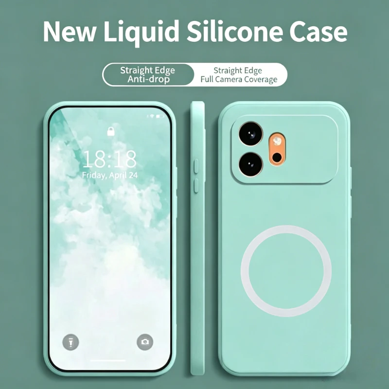 Dopamine-Colored Skin-Feel Liquid Silicone Magnetic Charging Shockproof Phone Case