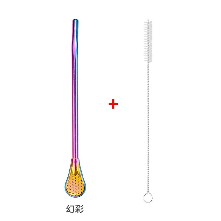 304 Stainless Steel Drinking Straw Spoon Tea Filter Tea Straws Gourd Washable Tools Kitchen Bar Kitchen Spoon Brush