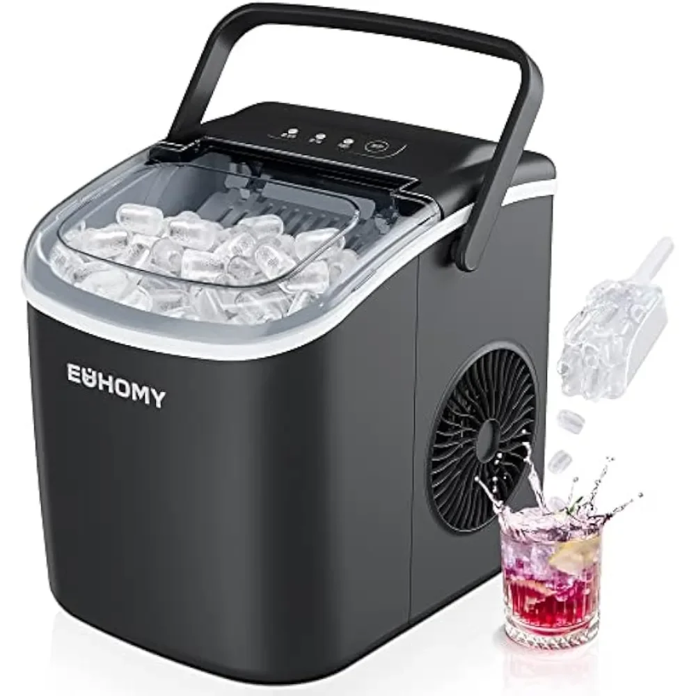 EUHOMY Countertop Ice Maker Machine with Handle, 26lbs in 24Hrs, 9 Ice Cubes Ready in 6 Mins, Auto-Cleaning Portable Maker