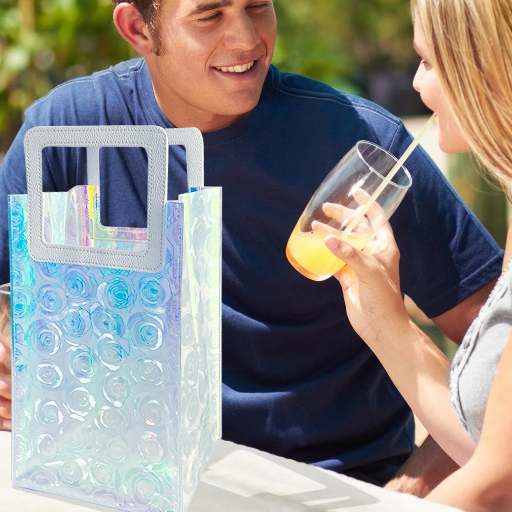 

Holographic Small Gift Bags Custom Clear Reusable Iridescent Gift Tote Bags PVC Handbag Wedding Festival Birthday Gift Bag