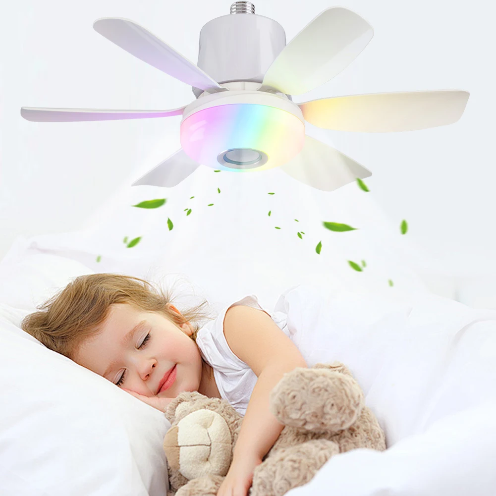 Socket Fan Light with Remote Modern Silent Ceiling Fan Adjustable Wind Speed Cordless Electric Fan Smart RGB LED Dimmable Fan