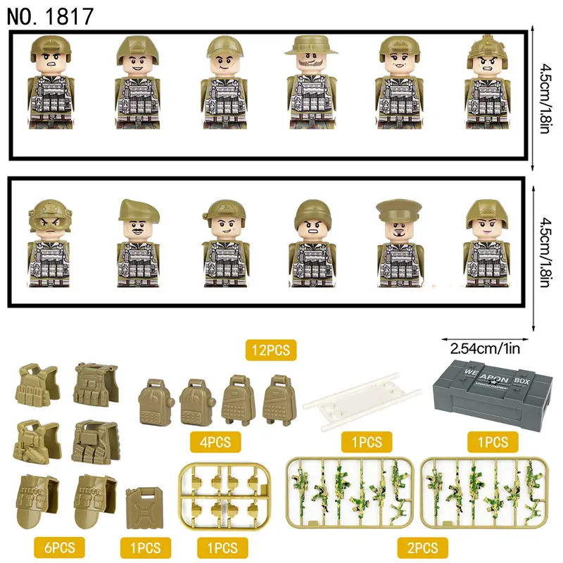 NO.1817 Militay Force minifigures Building Blocks Special Weapons Tactics Army action figure Kids Assemble SWAT Mini Bricks Toys