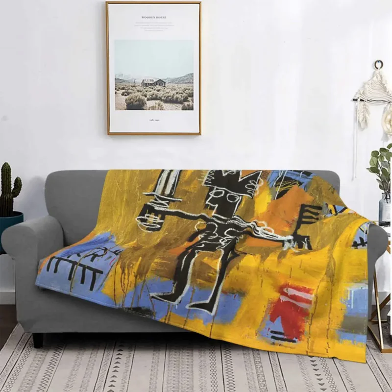 

Basquiat Famous Graffiti Blanket Fleece Autumn/Winter Pop Art Breathable Ultra-Soft Throw Blankets for Bed Office Bedspreads