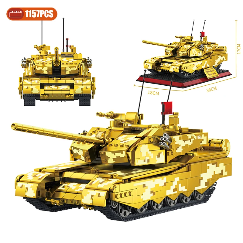 

NEW World War 2 Military 99A Main Battle Tank Model Building Blocks MOC Golden Chariot Toy Bricks Friends Children Birthday Gift