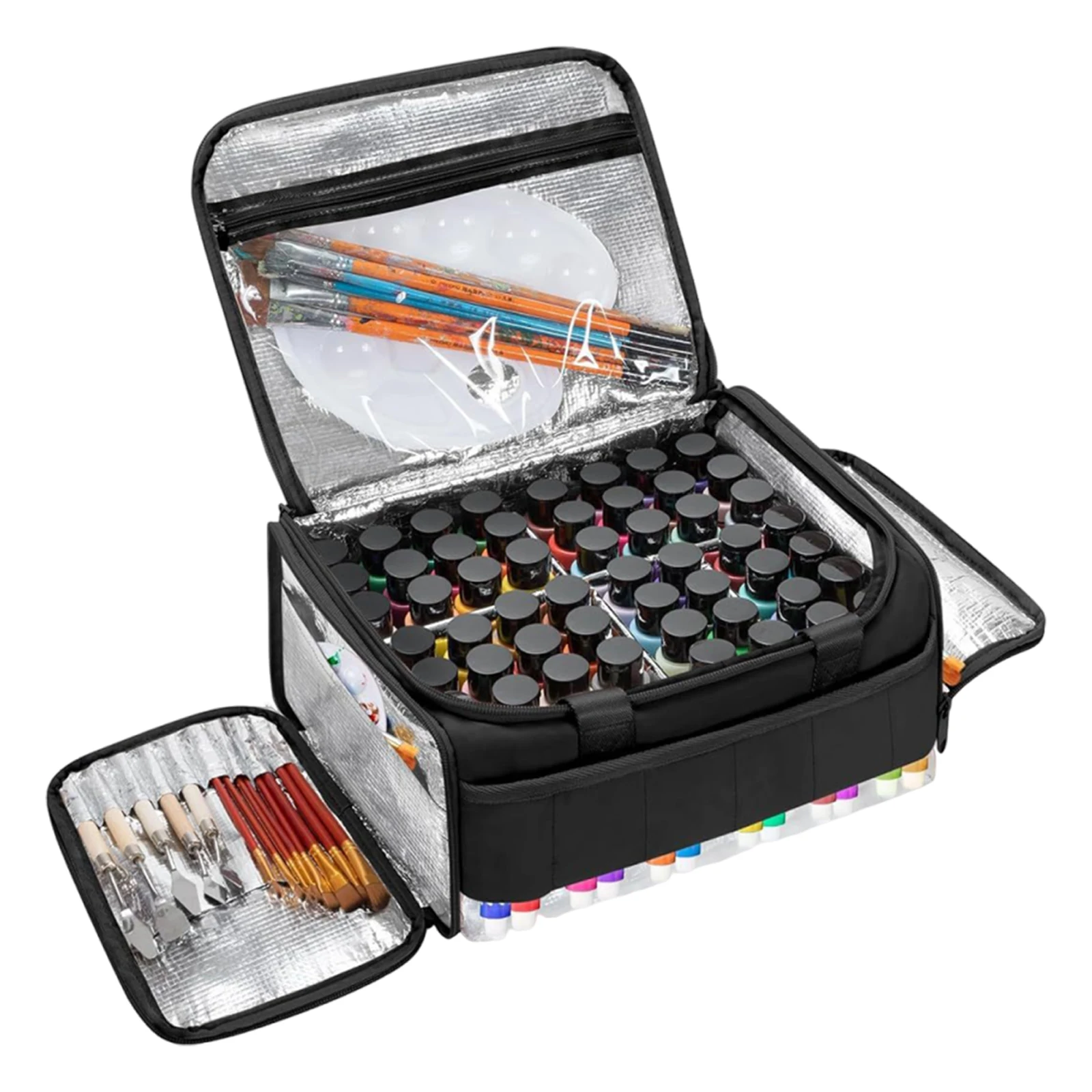 아크릴 페인트 보관 가방은 60병(2온스)을 수용할 수 있으며, 어깨끈과 손잡이가 있는 미술용품 휴대 케이스로, 예술가들에게 이상적입니다.