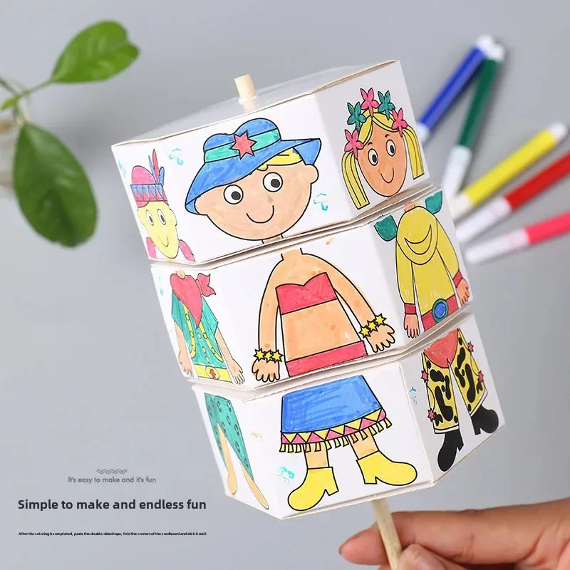 Rotating DIY Dress-Up Watercolor Painting Handmade Coloring Drawing Toy for Children Educational Toys with Watercolor Pen