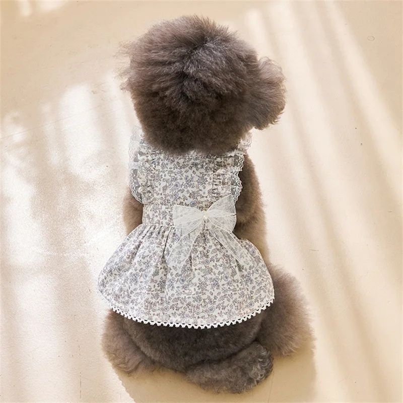 Spring and Summer Pet Clothes French Floral Dress Cute Small Dog Skirt Princess Bichon Frise Dog