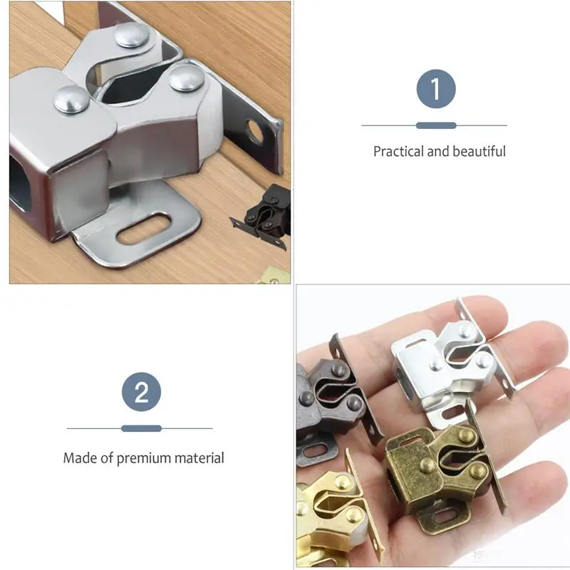 Cabinet Door Latch 12pcs Strong Practical Double Roller Catch For Cupboard Cabinet Drawer