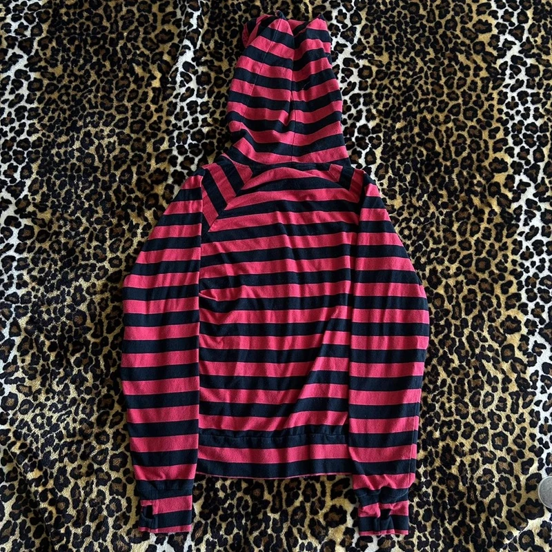 Y2K Grunge Cyber Scene Striped Zip Up Hoodies E-girl Gothic