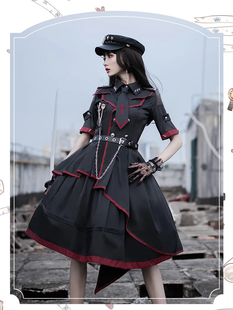 女性のためのゴシックミリタリーユニフォーム,コスプレスーツ,黒の 