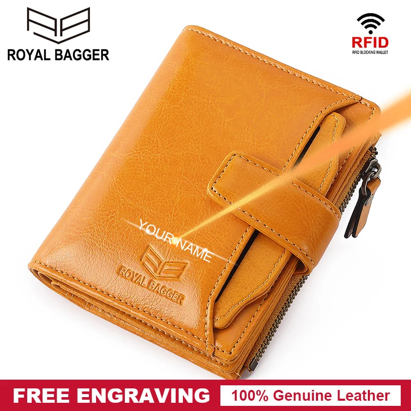 

Royal Bagger Classic Ladies Short Wallets Korean Fashion RFID Block Female Coin Purse Genuine Leather Women Wallet Card Holder