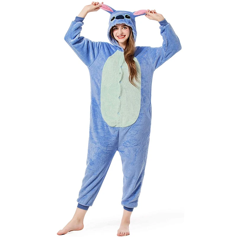 Disney Lilo Stitch Stitch Cosplay Costumes Jumpsuit for Adults Stitch Hooded Pajamas Onesie Costume Halloween Clothes Women Men