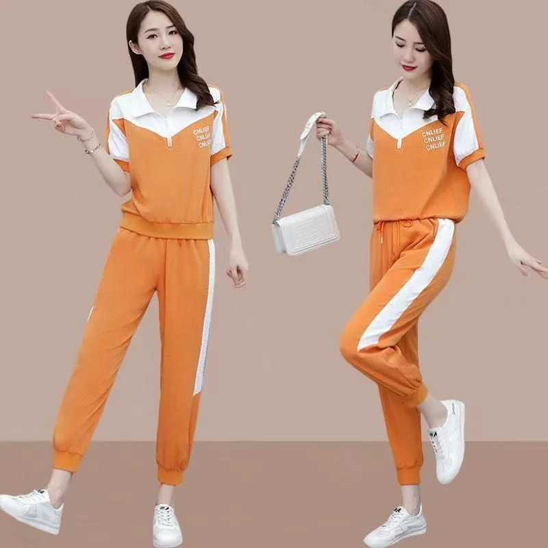2022 Summer New Fashion White Sets Women Zipper T-Shirt And