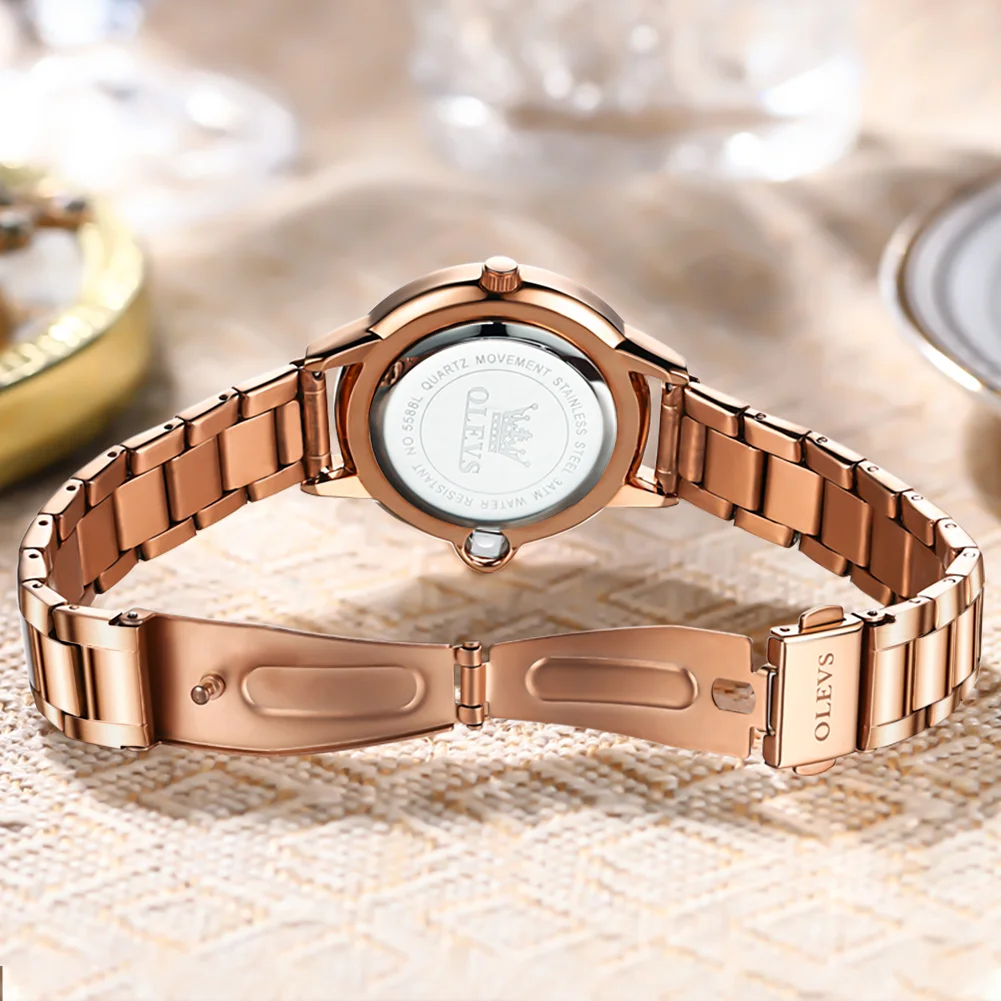 OLEVS Classic Women Rose Gold Top Brand Luxury Dress Business Fashion Casual Waterproof Watches Quartz Calendar Wristwatch