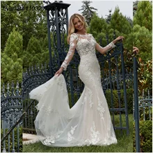EVLAST Customized 2025 Mermaid Ruffles Wedding Dress Applique Beading Vestido De Novia Layered Bridal Gown Robe De Mariee TMD47