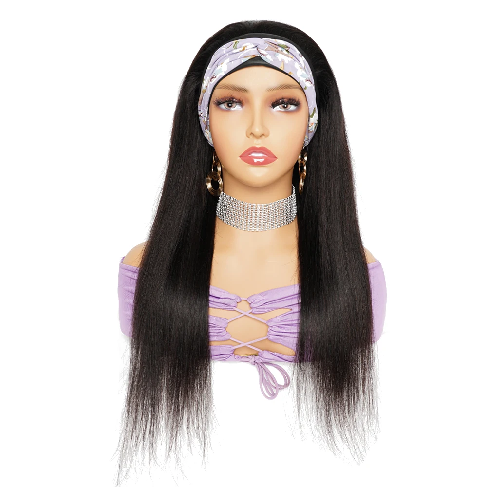 

Headband Wig Human Hair Straight Remy Brazilian Hair Wigs Natural Black Color Full Machine Made Glueless Wig For Women