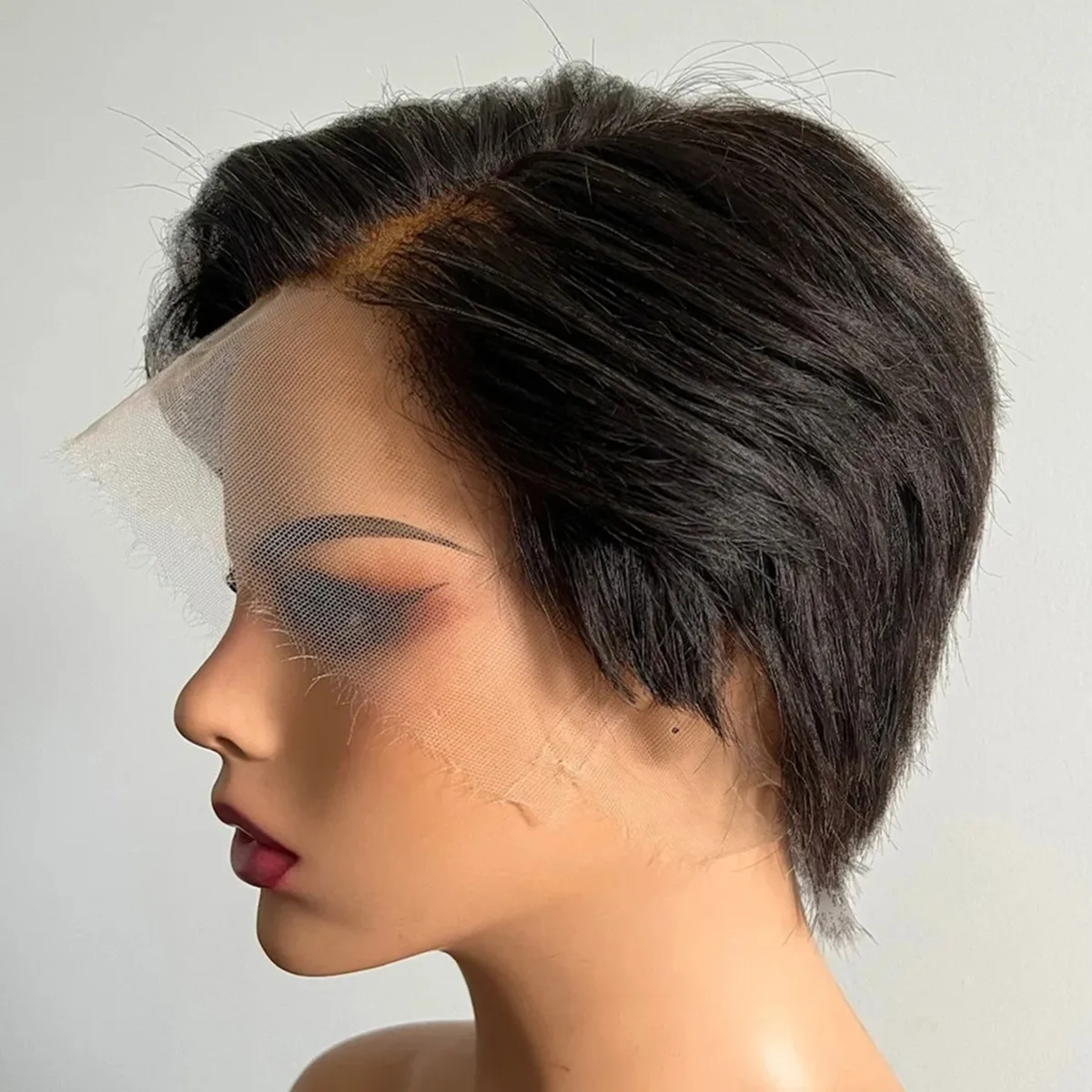 Human Hair Wig 13X4 HD lace Salt and Pepper Pixie Cut Cuticles Aligned Virgin Hair front Lace