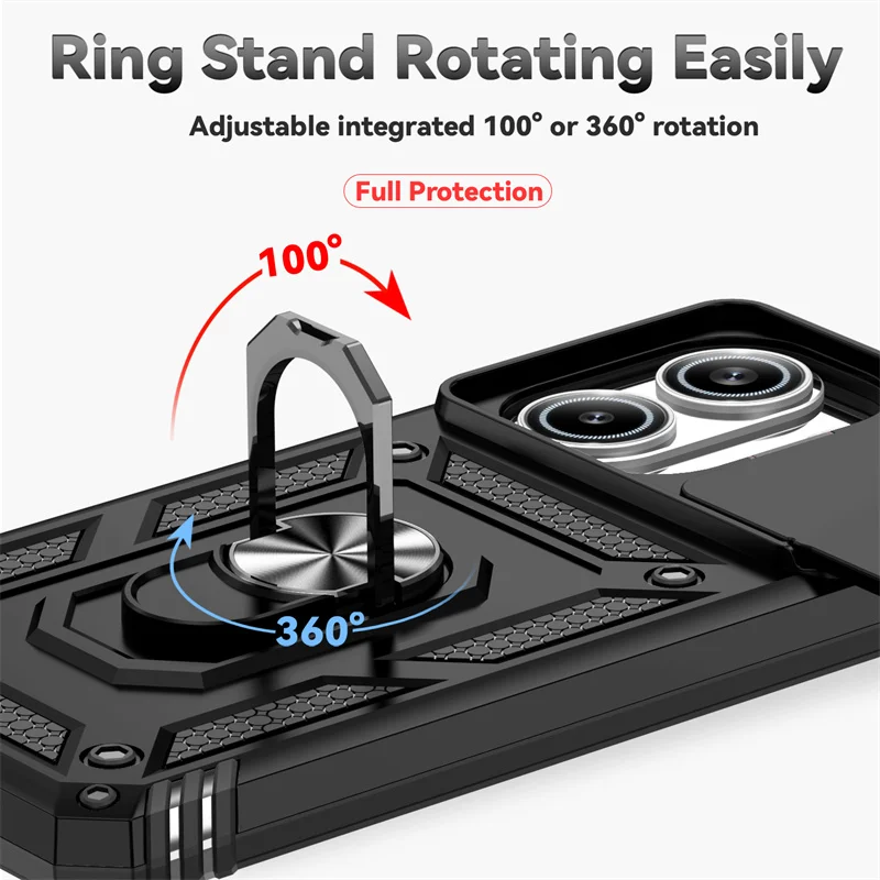 Armor  with Slide Lens Protector and Ring Stand - Durable Back Cover Case