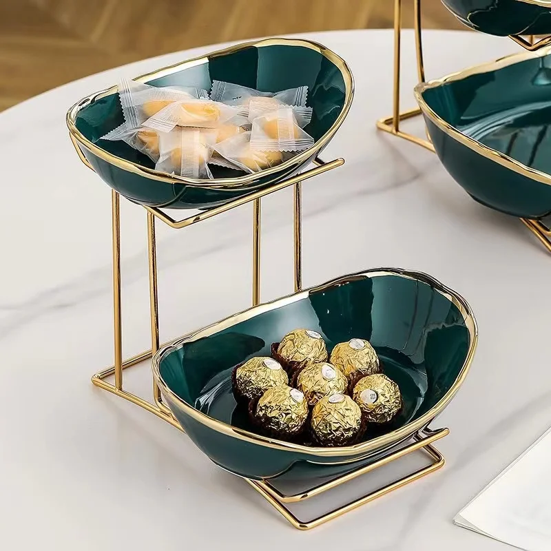 Ceramic Steel Multi Layer European Stackable Snack Serving Bowl Dry Fruit Tray Nut Candy Dried Fruit Display Storage Decor