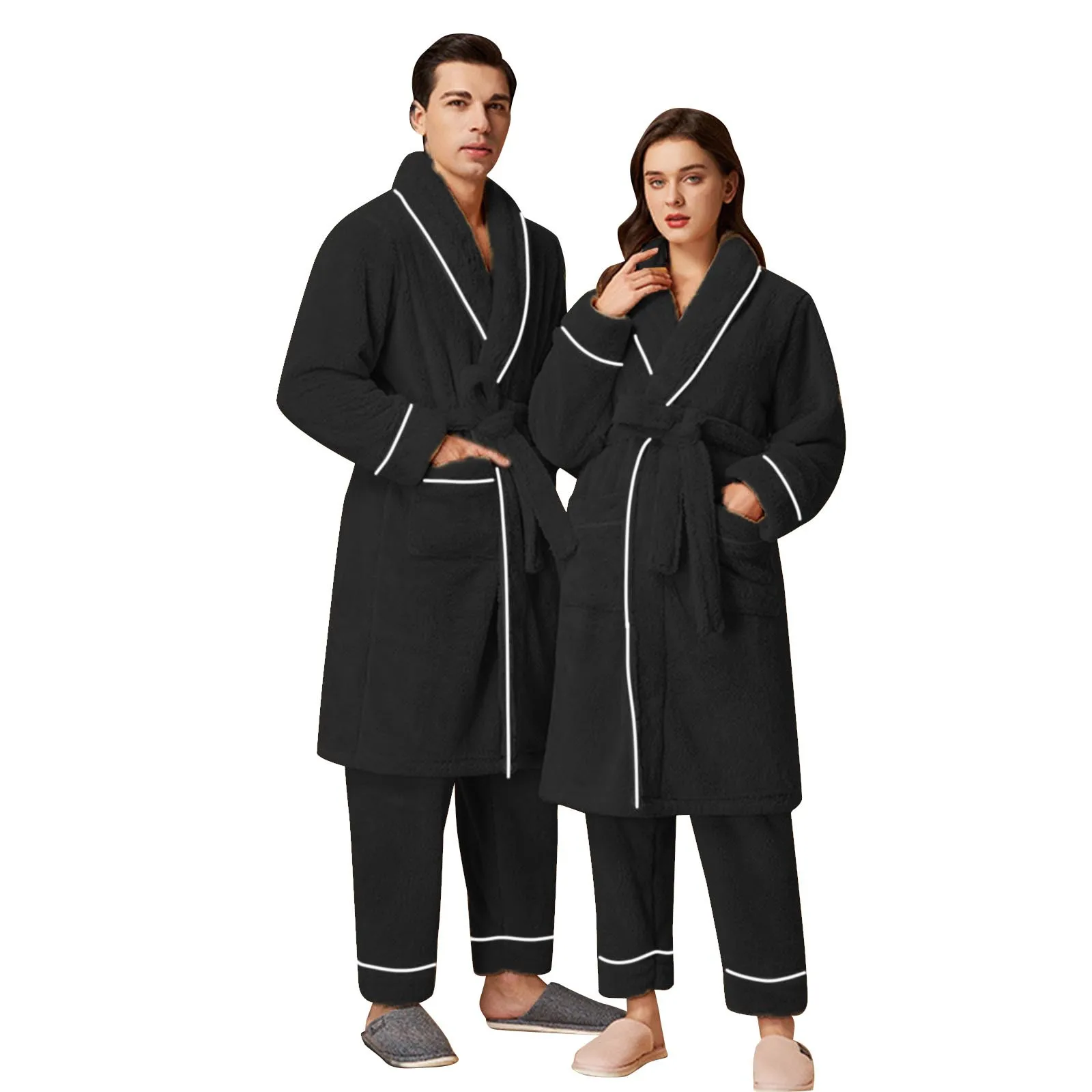 

Мужские толстые теплые пижамы и пижамы из смеси двойного хлопка, зимняя одежда для пары, подарки pj, Пижама, халат для душа