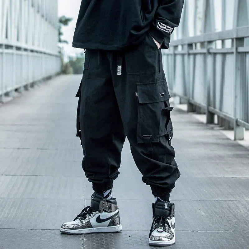 Tanie Czarne spodnie Cargo męskie multi-pocket Casual spodnie spodnie dresowe do biegania Streetwear sklep