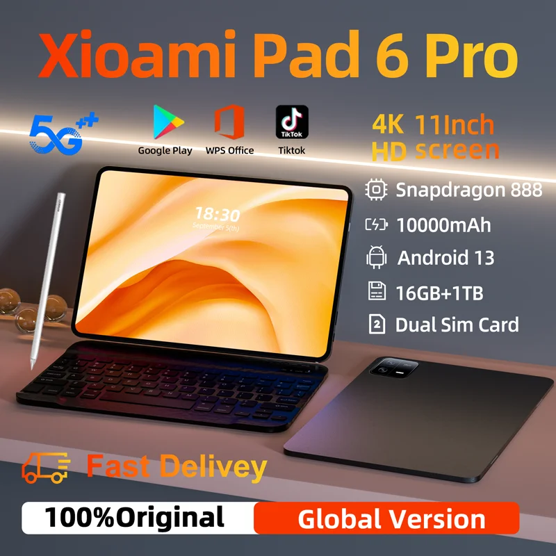 

Оригинальный планшет HD 4K Pad 6 Pro, 2024 дюймов, 16 ГБ + 13,0 ГБ, 888 мАч