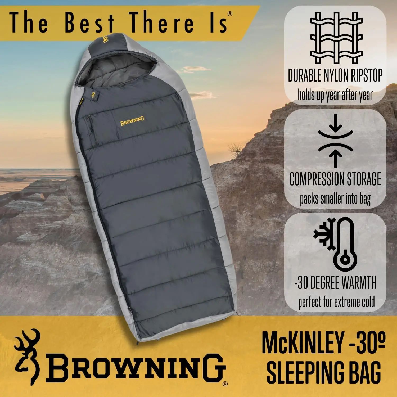 30&deg; Sleeping Bag-Oversize Insulated Hooded Rectangle Made with Ripstop Outer and Brushed Polyester Liner