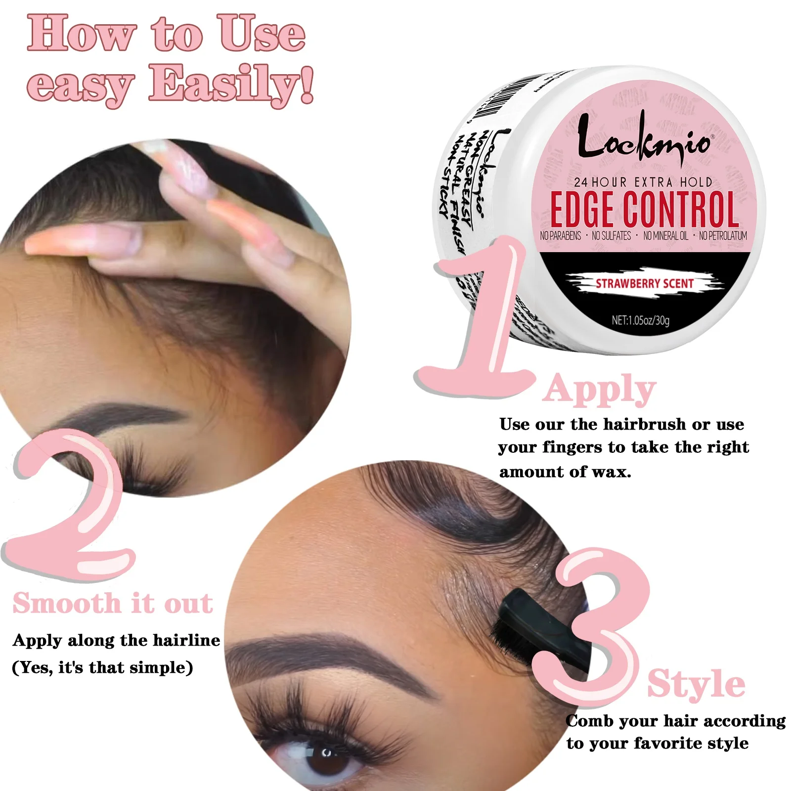 4pcs/Set 30g Edge Control Gel for Women Non-greasy Long Lasting Anti-frizz Wax Natural Ingredients Finishing Gel Cream and Brush 4
