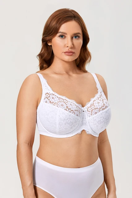 OUSITAID Women Lace Bra - Full Cup Non Padded Underwire Curves Plus Size  Sheer Bra 