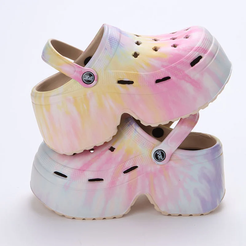 Lucyever Fashion Colorful Chunky Platform Sandals Women Wedge Heels Clogs Slippers Woman Hollow Out Closed Toe Beach Slides